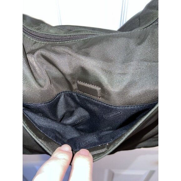 COACH Neoprene Nylon Dark Green Leather Handle Satchel Handbag - Picture 6 of 16